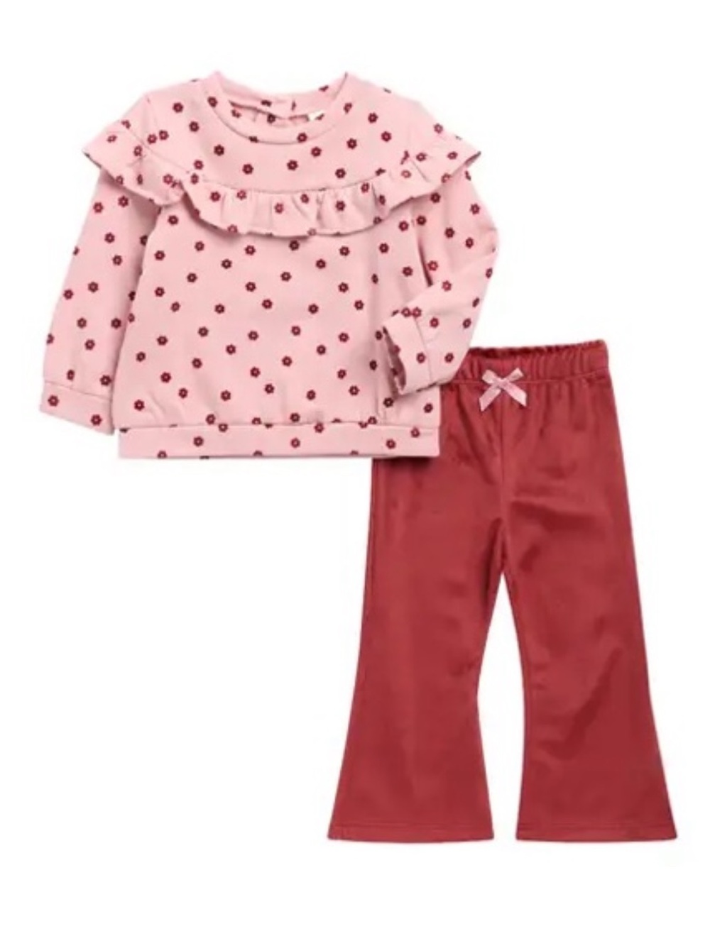 Nicole Miller Ruffle Fleece Sweatshirt & Velour Flare Legging Set